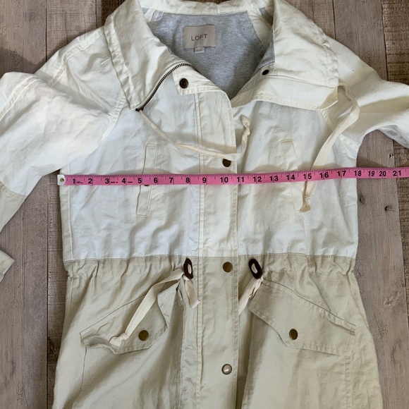 LOFT Anorak Jacket Neutral Linen Cotton Colorblock Drawstring Waist SZ XS (S) - Picture 10 of 13